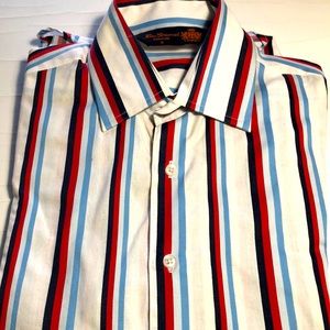 Ben Sherman mens long sleeve shirt Small white with blue red stripe